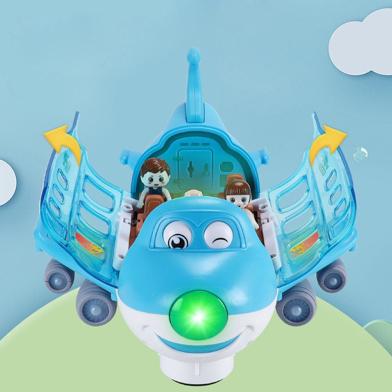 Avião De Brinquedo Musical Gira 360 Bate E Volta Com Som e Luzes