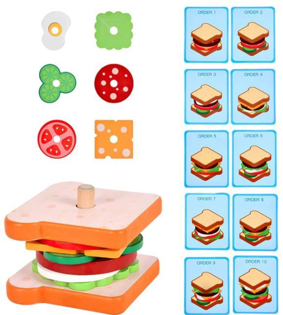 Brinquedos de simulação de simulação de empilhamento de comida jogo de combinação de cozinha montessori para presente de feriado artesanato faça você, Hamburger