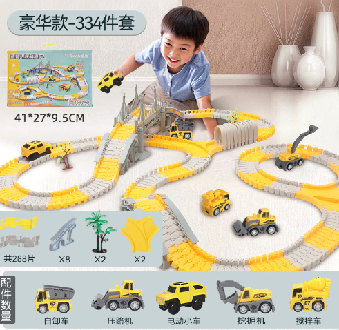 Conjunto de Brinquedos de Pista de Corrida de Construção para Crianças, Carrinho de Caminhão Flexível de Engenharia de Construção Elétrica para Meninos e Meninas de 3 a 4 a 5 a 6 a 7 anos