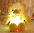 Urso de Pelúcia Branco com Fita, de 30cm com Luz LED Colorida - Brinquedo de Pelúcia Luminosa para Presente de Aniversário