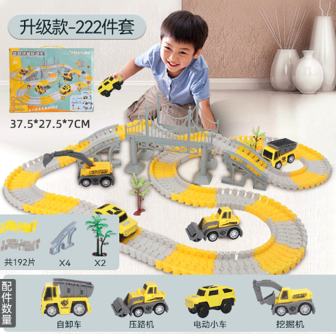 Conjunto de Brinquedos de Pista de Corrida de Construção para Crianças, Carrinho de Caminhão Flexível de Engenharia de Construção Elétrica para Meninos e Meninas de 3 a 4 a 5 a 6 a 7 anos